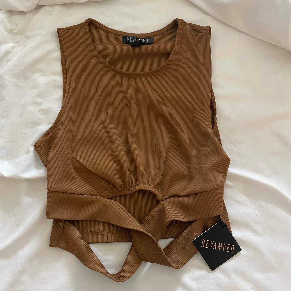NWT Brown crop top with cut outs